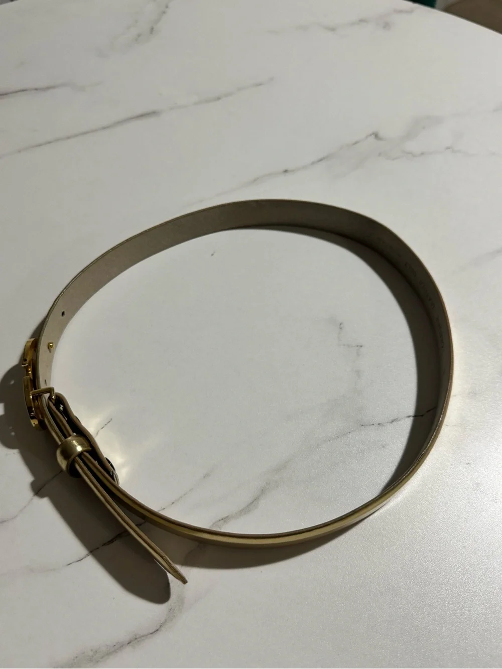 Vintage Gold Metallic Genuine Leather Belt Statement Buckle Size S